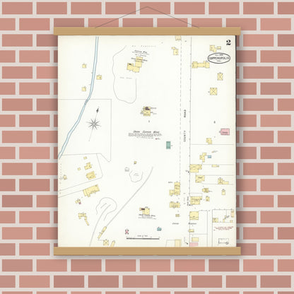 Old map wall art mockup — magnetic wood frame on brick wall — Sanborn Fire Insurance Map from Copperopolis, Calaveras County, California (1895), Sheet #0002