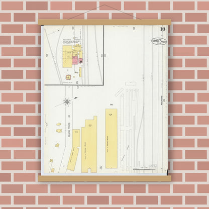 Old map wall art mockup — magnetic wood frame on brick wall — Sanborn Fire Insurance Map from Battle Creek, Calhoun County, Michigan (1899), Sheet #0016