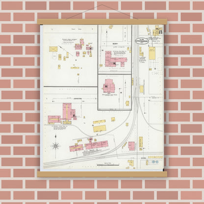 Old map wall art mockup — magnetic wood frame on brick wall — Sanborn Fire Insurance Map from Upper Sandusky, Wyandot County, Ohio (1902), Sheet #0008
