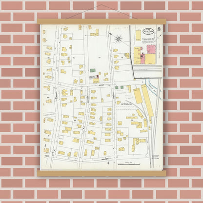 Old map wall art mockup — magnetic wood frame on brick wall — Sanborn Fire Insurance Map from Hyde Park, Norfolk County, Massachusetts (1900), Sheet #0003