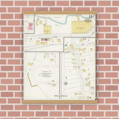 Old map wall art mockup — magnetic wood frame on brick wall — Sanborn Fire Insurance Map from Wakefield, Middlesex County, Massachusetts (1903), Sheet #0011