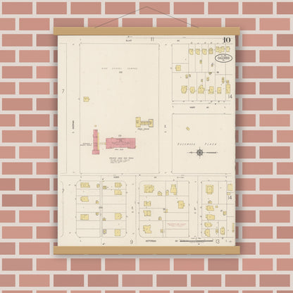 Old map wall art mockup — magnetic wood frame on brick wall — Sanborn Fire Insurance Map from Calexico, Imperial County, California (1920), Sheet #0010