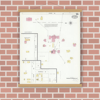 Old map wall art mockup — magnetic wood frame on brick wall — Sanborn Fire Insurance Map from Owatonna, Steele County, Minnesota (1909), Sheet #0015