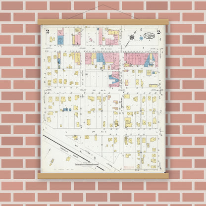 Old map wall art mockup — magnetic wood frame on brick wall — Sanborn Fire Insurance Map from Saint James, Watonwan County, Minnesota (1924), Sheet #0002