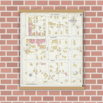 Old map wall art mockup — magnetic wood frame on brick wall — Sanborn Fire Insurance Map from Constantine, Saint Joseph County, Michigan (1897), Sheet #0002