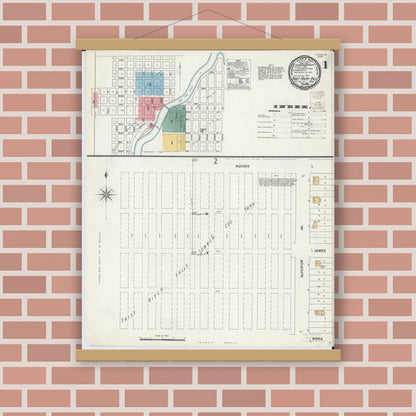 Old map wall art mockup — magnetic wood frame on brick wall — Sanborn Fire Insurance Map from Thief River Falls, Pennington County, Minnesota (1899) - Complete Map Set