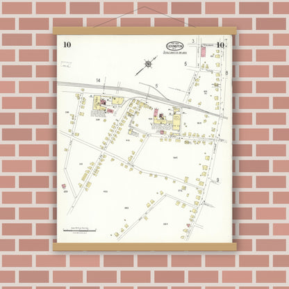 Old map wall art mockup — magnetic wood frame on brick wall — Sanborn Fire Insurance Map from Lexington, Davidson County, North Carolina (1923), Sheet #0010