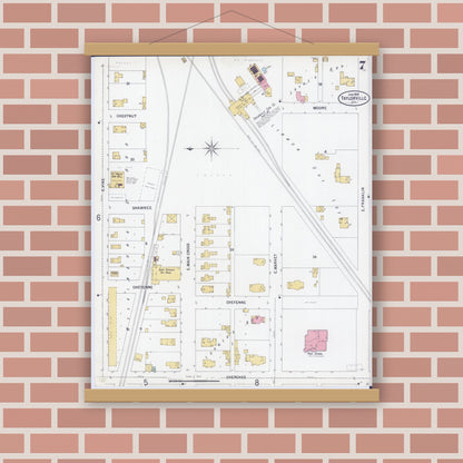 Old map wall art mockup — magnetic wood frame on brick wall — Sanborn Fire Insurance Map from Taylorville, Christian County, Illinois (1899), Sheet #0007
