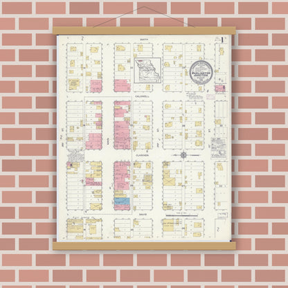Old map wall art mockup — magnetic wood frame on brick wall — Sanborn Fire Insurance Map from Burlington Junction, Nodaway County, Missouri (1916) - Complete Map Set