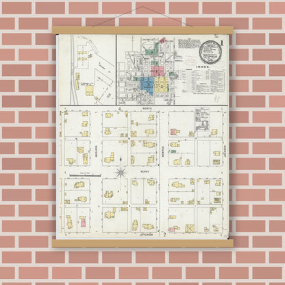 Old map wall art mockup — magnetic wood frame on brick wall — Sanborn Fire Insurance Map from Pittsfield, Pike County, Illinois (1898) - Complete Map Set