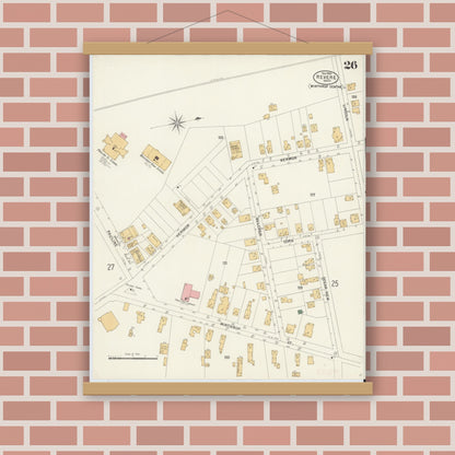 Old map wall art mockup — magnetic wood frame on brick wall — Sanborn Fire Insurance Map from Revere, Suffolk County, Massachusetts (1900), Sheet #0026