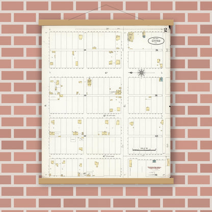 Old map wall art mockup — magnetic wood frame on brick wall — Sanborn Fire Insurance Map from Chino, San Bernardino County, California (1895), Sheet #0002