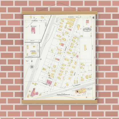 Old map wall art mockup — magnetic wood frame on brick wall — Sanborn Fire Insurance Map from Effingham, Effingham County, Illinois (1906), Sheet #0006