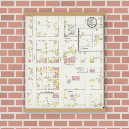 Old map wall art mockup — magnetic wood frame on brick wall — Sanborn Fire Insurance Map from Brownstown, Jackson County, Indiana (1892) - Complete Map Set