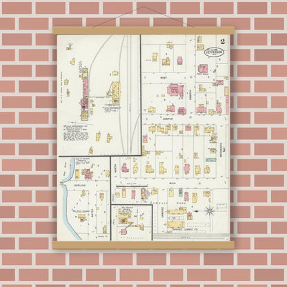 Old map wall art mockup — magnetic wood frame on brick wall — Sanborn Fire Insurance Map from Jefferson, Jefferson County, Wisconsin (1898), Sheet #0002