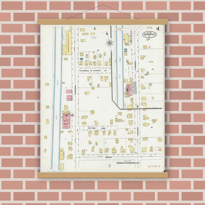 Old map wall art mockup — magnetic wood frame on brick wall — Sanborn Fire Insurance Map from Weedsport, Cayuga County, New York (1906), Sheet #0004
