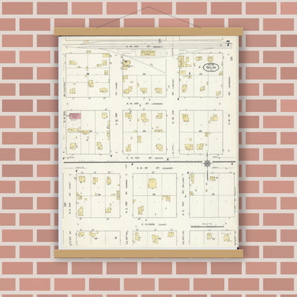 Old map wall art mockup — magnetic wood frame on brick wall — Sanborn Fire Insurance Map from Galva, Henry County, Illinois (1913), Sheet #0007