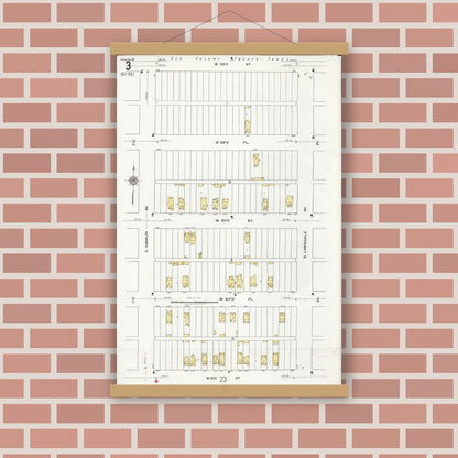 Old map wall art mockup — magnetic wood frame on brick wall — Sanborn Fire Insurance Map from Chicago, Cook County, Illinois (1920), Sheet #0003