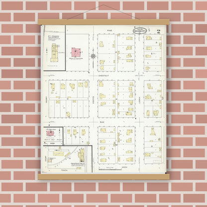Old map wall art mockup — magnetic wood frame on brick wall — Sanborn Fire Insurance Map from Mason City, Mason County, Illinois (1914), Sheet #0002