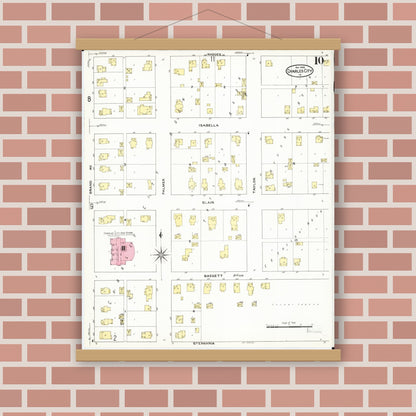 Old map wall art mockup — magnetic wood frame on brick wall — Sanborn Fire Insurance Map from Charles City, Floyd County, Iowa (1909), Sheet #0010
