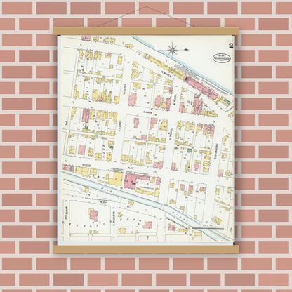 Old map wall art mockup — magnetic wood frame on brick wall — Sanborn Fire Insurance Map from Miamisburg, Montgomery County, Ohio (1901), Sheet #0002