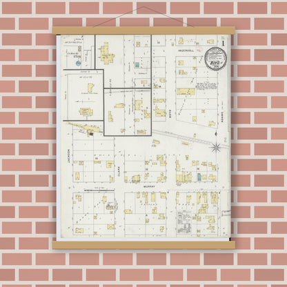 Old map wall art mockup — magnetic wood frame on brick wall — Sanborn Fire Insurance Map from Boyd, Chippewa County, Wisconsin (1894), Sheet #0001