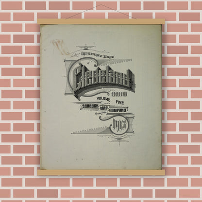 Old map wall art mockup — magnetic wood frame on brick wall — Sanborn Fire Insurance Map from Cleveland, Cuyahoga County, Ohio (1913), Sheet #0001