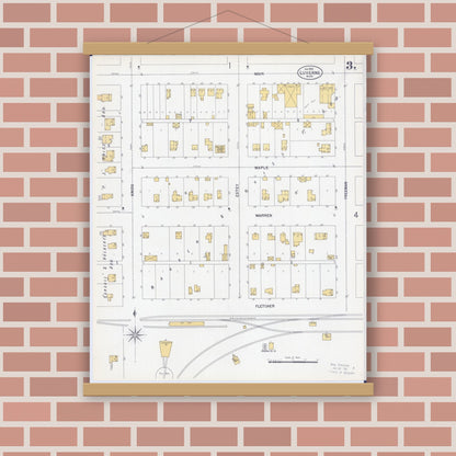 Old map wall art mockup — magnetic wood frame on brick wall — Sanborn Fire Insurance Map from Luverne, Rock County, Minnesota (1900), Sheet #0003