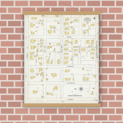 Old map wall art mockup — magnetic wood frame on brick wall — Sanborn Fire Insurance Map from Ocala, Marion County, Florida (1906), Sheet #0004