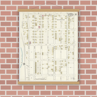Old map wall art mockup — magnetic wood frame on brick wall — Sanborn Fire Insurance Map from Coaldale, Schuylkill County, Pennsylvania (1916), Sheet #0004