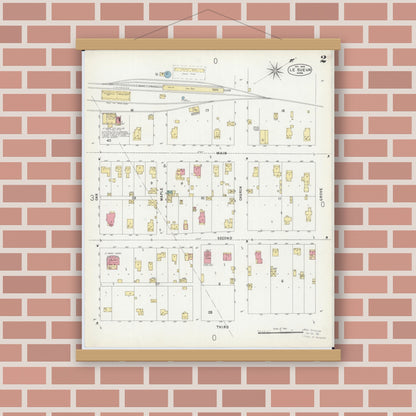 Old map wall art mockup — magnetic wood frame on brick wall — Sanborn Fire Insurance Map from Le Sueur, Le Sueur County, Minnesota (1902), Sheet #0002