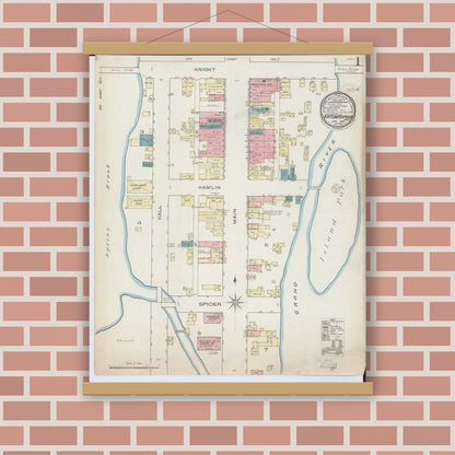 Old map wall art mockup — magnetic wood frame on brick wall — Sanborn Fire Insurance Map from Eaton Rapids, Eaton County, Michigan (1886) - Complete Map Set