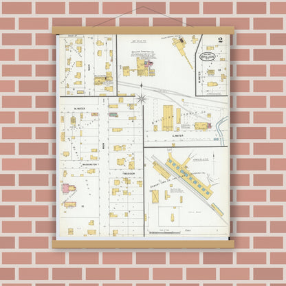 Old map wall art mockup — magnetic wood frame on brick wall — Sanborn Fire Insurance Map from Brillion, Calumet County, Wisconsin (1900), Sheet #0002