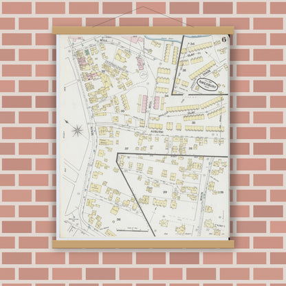 Old map wall art mockup — magnetic wood frame on brick wall — Sanborn Fire Insurance Map from Amesbury, Essex County, Massachusetts (1889), Sheet #0006