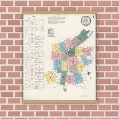 Old map wall art mockup — magnetic wood frame on brick wall — Sanborn Fire Insurance Map from Grass Valley, Nevada County, California (1912) - Complete Map Set