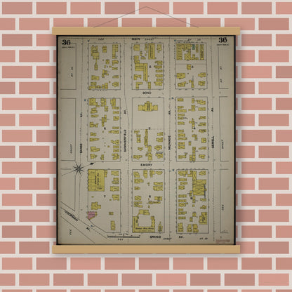 Old map wall art mockup — magnetic wood frame on brick wall — Sanborn Fire Insurance Map from New Jersey Coast, New Jersey Coast, New Jersey (1890), Sheet #0036