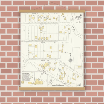 Old map wall art mockup — magnetic wood frame on brick wall — Sanborn Fire Insurance Map from Mill Valley, Marin County, California (1908), Sheet #0006