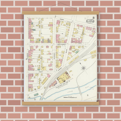 Old map wall art mockup — magnetic wood frame on brick wall — Sanborn Fire Insurance Map from Hollidaysburg, Blair County, Pennsylvania (1896), Sheet #0003