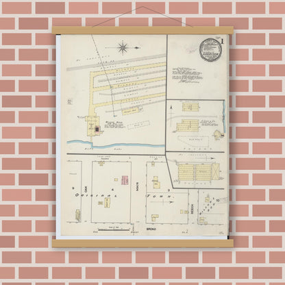 Old map wall art mockup — magnetic wood frame on brick wall — Sanborn Fire Insurance Map from Harrison, Clare County, Michigan (1890) - Complete Map Set