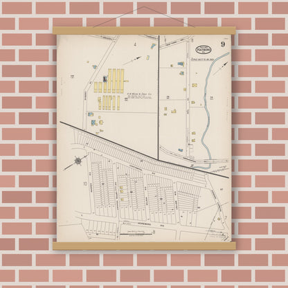 Old map wall art mockup — magnetic wood frame on brick wall — Sanborn Fire Insurance Map from Hatboro, Montgomery County, Pennsylvania (1922), Sheet #0009