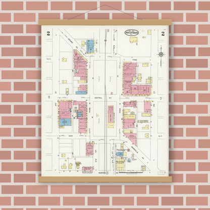 Old map wall art mockup — magnetic wood frame on brick wall — Sanborn Fire Insurance Map from Winter Haven, Polk County, Florida (1924), Sheet #0002