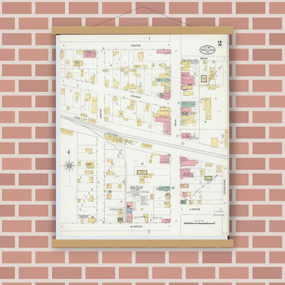 Old map wall art mockup — magnetic wood frame on brick wall — Sanborn Fire Insurance Map from Brillion, Calumet County, Wisconsin (1906), Sheet #0002