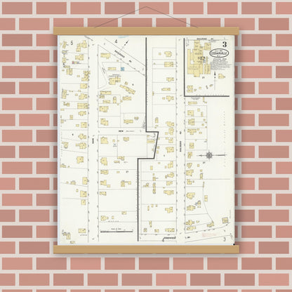 Old map wall art mockup — magnetic wood frame on brick wall — Sanborn Fire Insurance Map from Cedarville, Cumberland County, New Jersey (1912), Sheet #0003