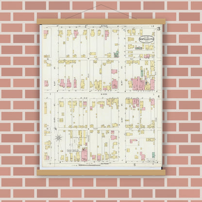 Old map wall art mockup — magnetic wood frame on brick wall — Sanborn Fire Insurance Map from New Philadelphia, Tuscarawas County, Ohio (1896), Sheet #0003