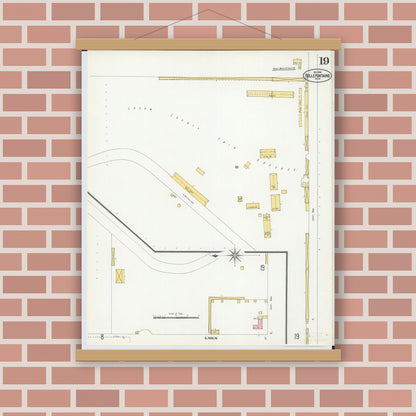 Old map wall art mockup — magnetic wood frame on brick wall — Sanborn Fire Insurance Map from Bellefontaine, Logan County, Ohio (1901), Sheet #0019
