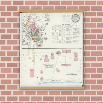 Old map wall art mockup — magnetic wood frame on brick wall — Sanborn Fire Insurance Map from Pontiac, Oakland County, Michigan (1898) - Complete Map Set