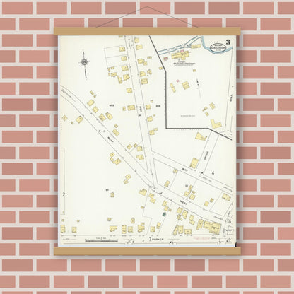 Old map wall art mockup — magnetic wood frame on brick wall — Sanborn Fire Insurance Map from Gardner, Worcester County, Massachusetts (1909), Sheet #0003