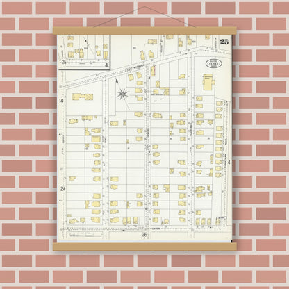 Old map wall art mockup — magnetic wood frame on brick wall — Sanborn Fire Insurance Map from Everett, Middlesex County, Massachusetts (1903), Sheet #0025