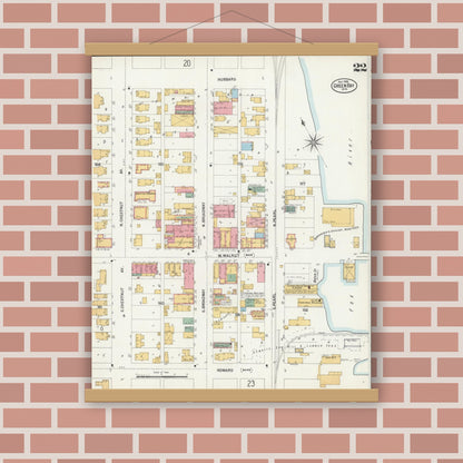 Old map wall art mockup — magnetic wood frame on brick wall — Sanborn Fire Insurance Map from Green Bay, Brown County, Wisconsin (1900), Sheet #0022