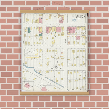 Old map wall art mockup — magnetic wood frame on brick wall — Sanborn Fire Insurance Map from Saint James, Watonwan County, Minnesota (1894), Sheet #0002